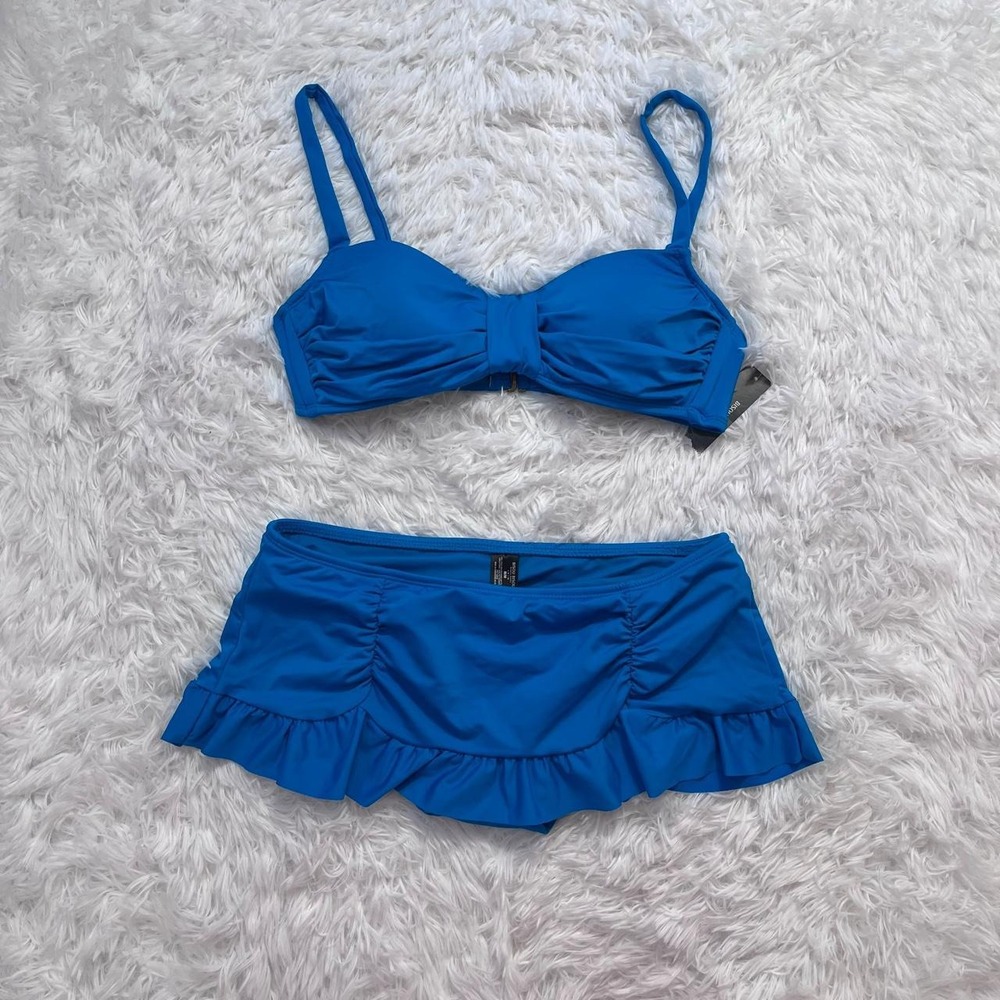 y2k deadstock electric blue bikini with mini skirt bottoms medium